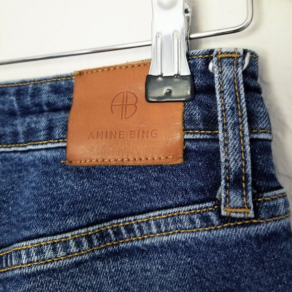 Anine Bing Lara Flared Jeans 27 Mid Indigo Blue High Waist Raw Hem Designer $230 - Picture 9 of 16